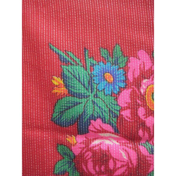 Grandma Floral Square Scarf 35 in Roses Synthetic Frayed Edge Ukraine Made USSR - Picture 12 of 14